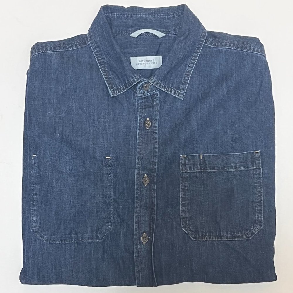 Saturdays NYC Kenmare Indigo Denim Long Sleeve Shirt - Medium